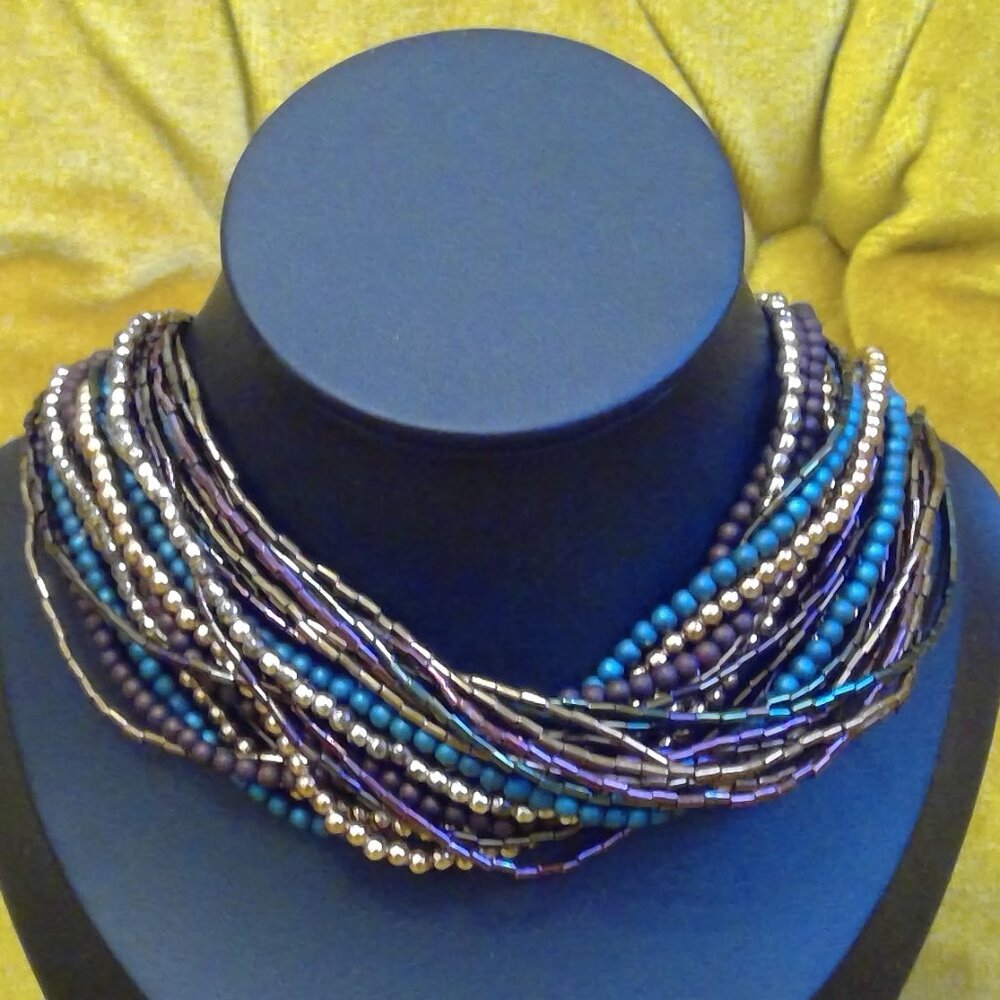 Gorgeous multi strand seed bead choker length necklace